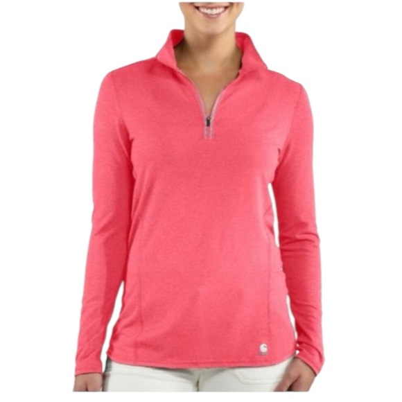 Carhartt Tops - Carhartt Women's Force Long-Sleeve half Zip-Up Shirt size M Red Pink Heather